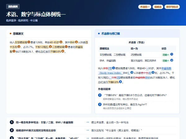 润色案例:术语、数字与标点体例统一